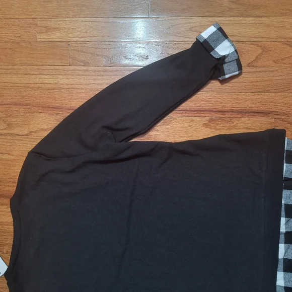 3/$10⭐ NWT La Mode Shirt W/Plaid Faux Shirttail,Cuffs, Women's XL, Black/White - Picture 13 of 13